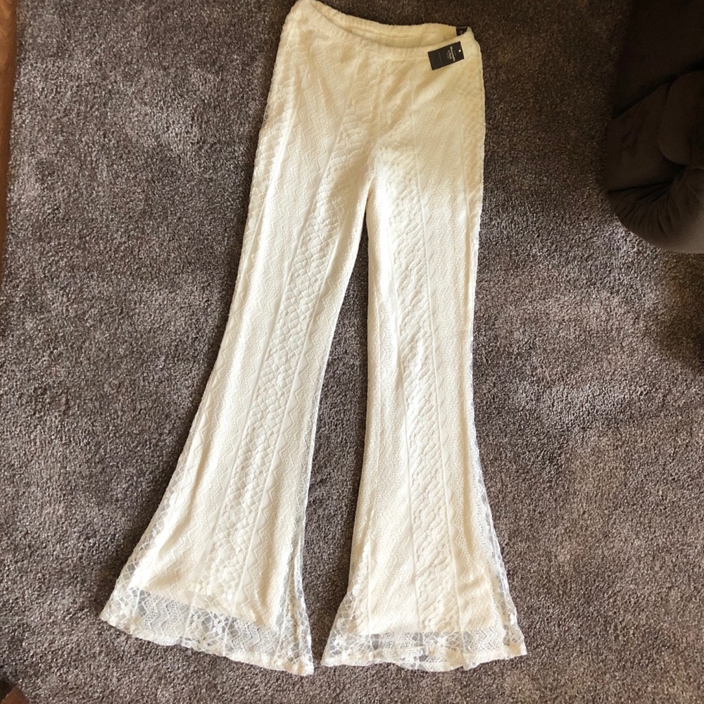 Abercrombie Ivory lace flare pants